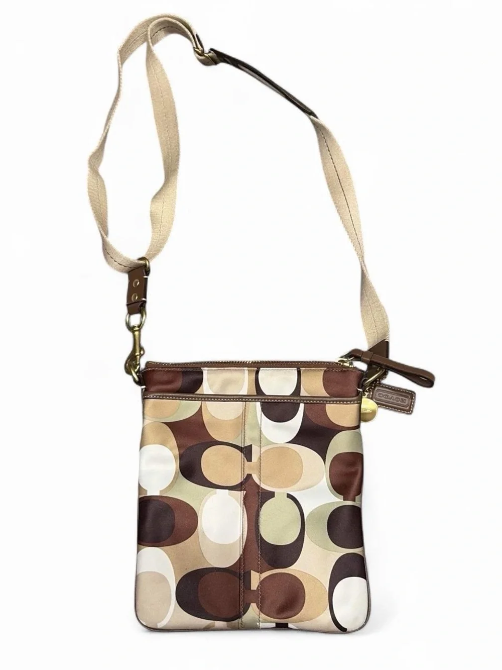Coach Beige and Brown Signature Crossbody